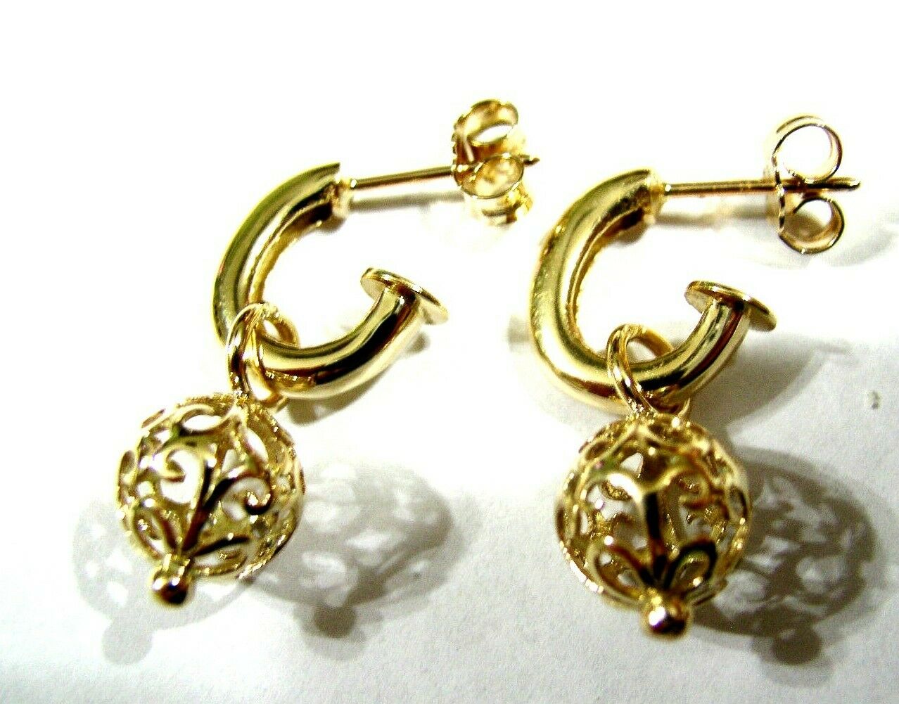 Kaedesigns, New Genuine 9ct Yellow, Rose or White Gold 10mm Filigree Ball Hook Earrings