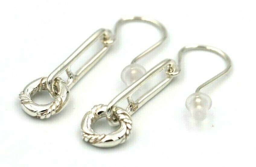 Sterling Silver 925 Drop Paperclip Circle Hook Earrings