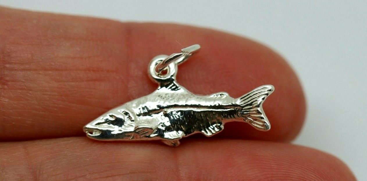 Genuine Sterling Silver Solid 925 Barramundi Fish Pendant Charm