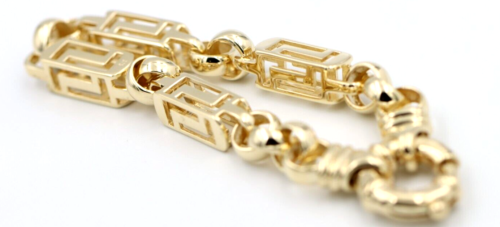 Heavy Solid 9ct Yellow, Rose or White Gold Solid Belcher & Greek Key Bracelet