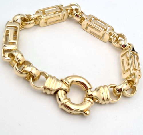 Heavy Solid 9ct Yellow, Rose or White Gold Solid Belcher & Greek Key Bracelet