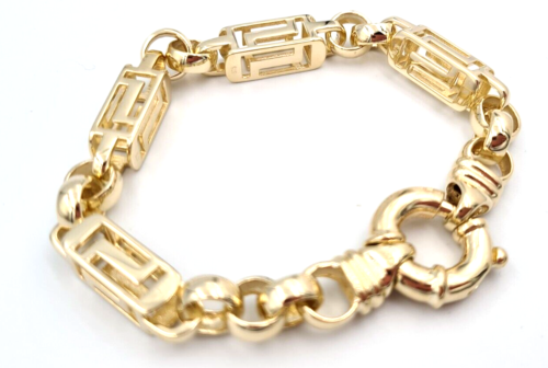 Heavy Solid 9ct Yellow, Rose or White Gold Solid Belcher & Greek Key Bracelet