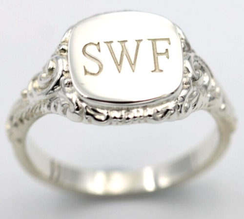 Genuine Solid Sterling Silver Square Engraved Signet Ring + Engraving - Choose your size