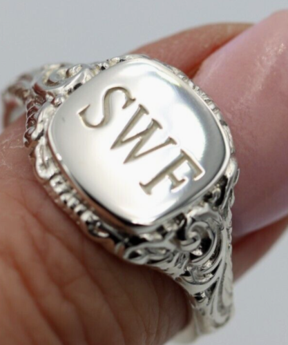 Genuine Solid Sterling Silver Square Engraved Signet Ring + Engraving - Choose your size