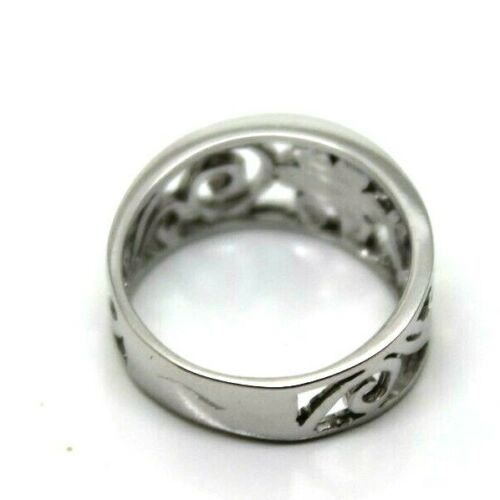 Genuine Ring Size P - Solid 9ct 9k 375 White Gold Swirl Flower Wide Ring