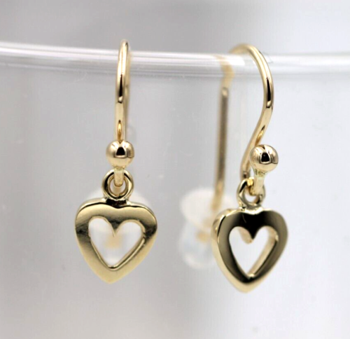 Kaedesigns Genuine 9ct 9k Solid Delicate Small Yellow, Rose or White Gold Dangle Heart Earrings