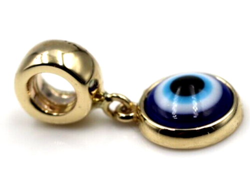 Genuine 9ct Yellow, Rose or White Gold Greek 9mm Mati Nazar Lucky Evil Eye Bead Charm / Pendant