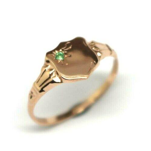 Genuine 9ct Small Yellow, Rose or White Gold Childs Emerald Shield Signet Ring - Choose your size