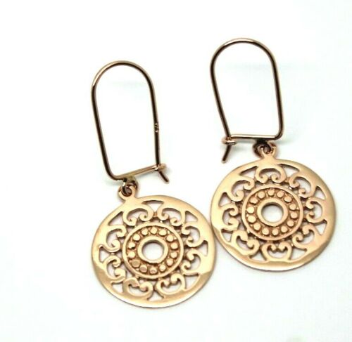 Genuine 9ct Yellow, Rose Or White Gold Flat Filigree Drop Round Closed Hooks Earrings
