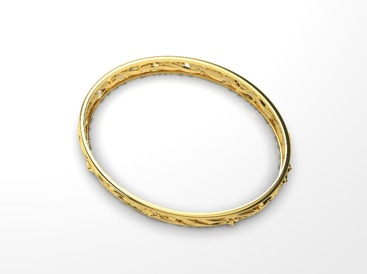 Genuine Heavy 9ct Yellow, Rose or White Gold Filigree Heavy Oval Flower Bangle 70mm x 60mm
