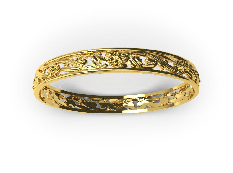 Genuine Heavy 9ct Yellow, Rose or White Gold Filigree Heavy Oval Flower Bangle 70mm x 60mm