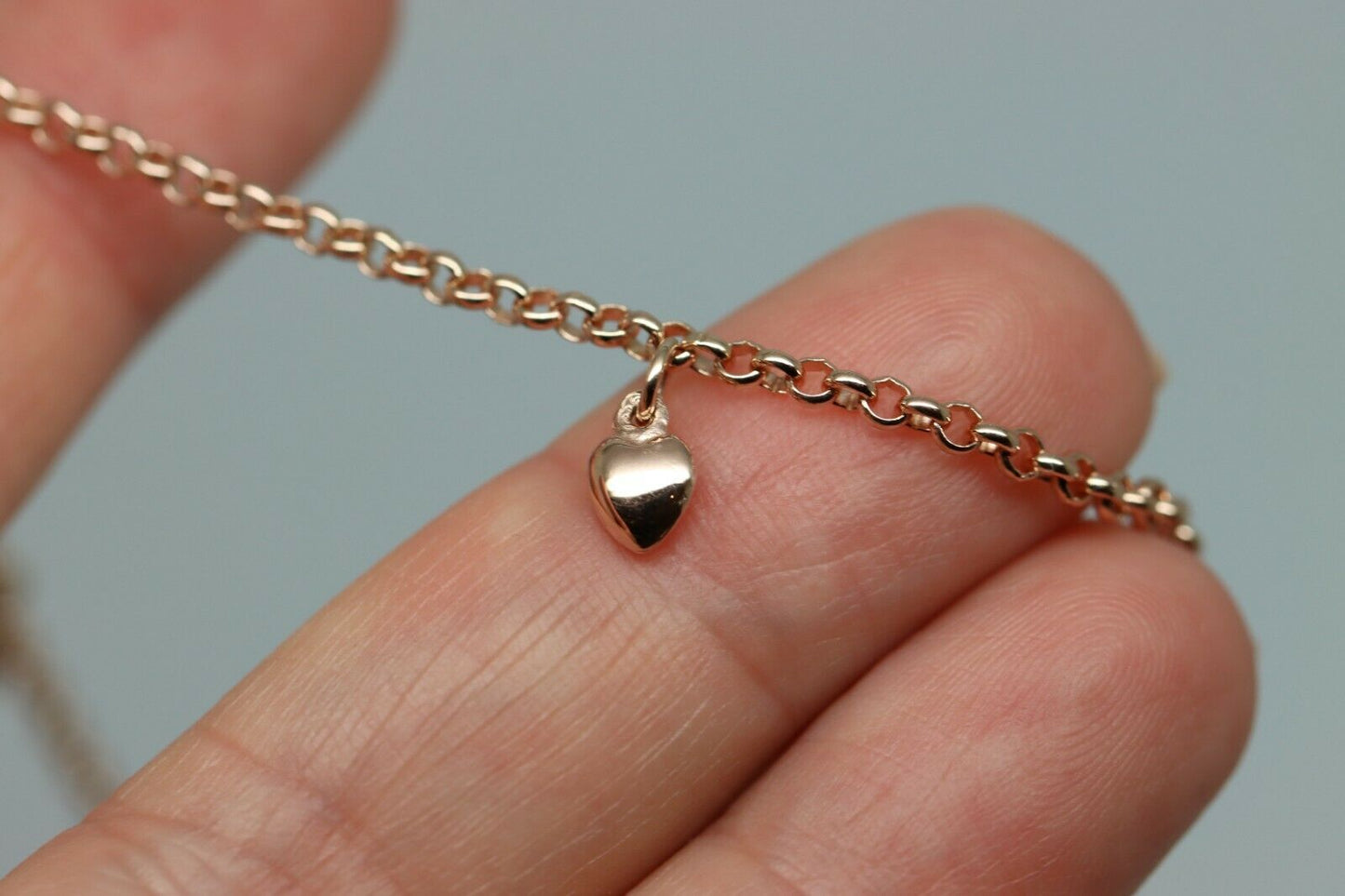 Genuine 9ct Solid Yellow or Rose Gold 25cm Belcher Anklet + 3 heart charms