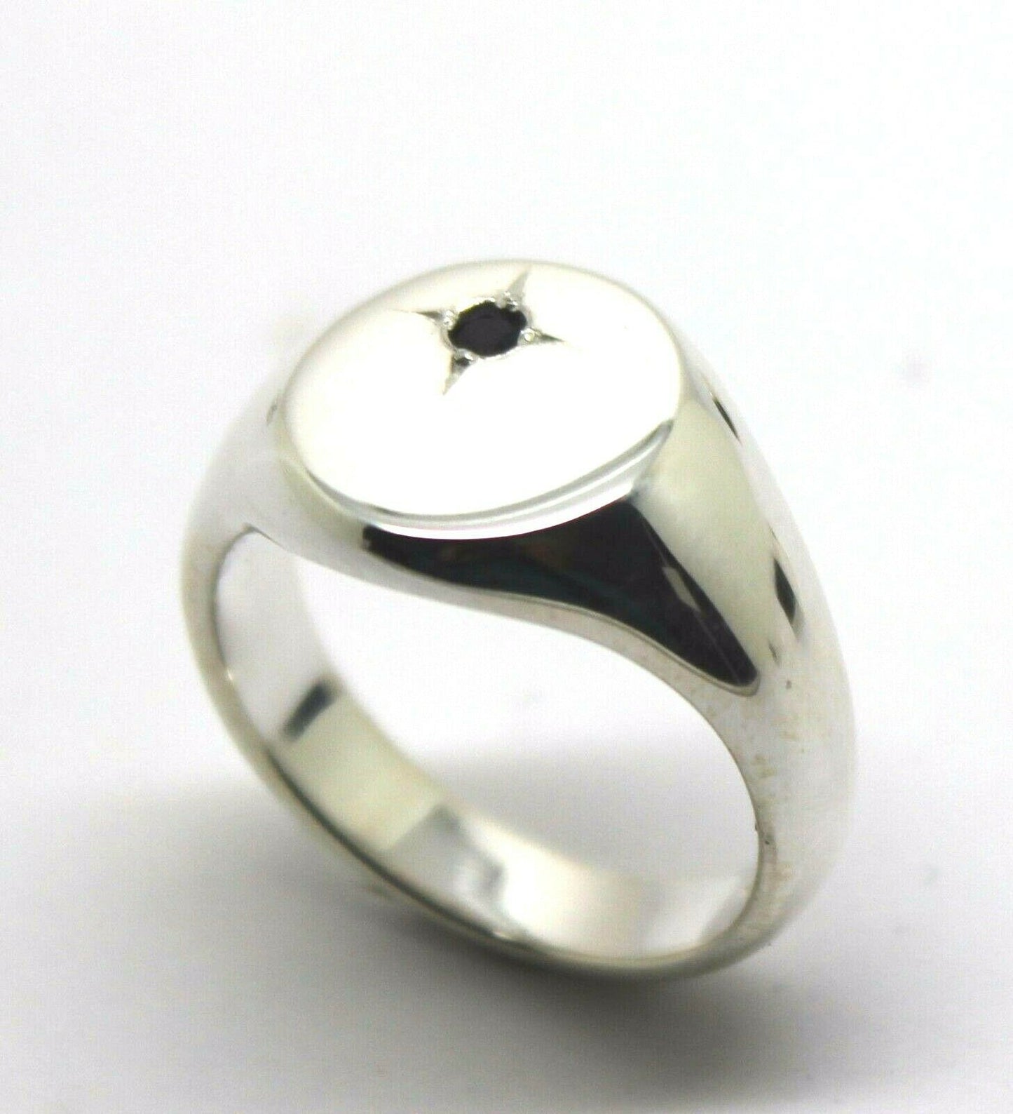Genuine Solid Sterling Silver 925 Oval Black Sapphire Signet Ring - Choose your size