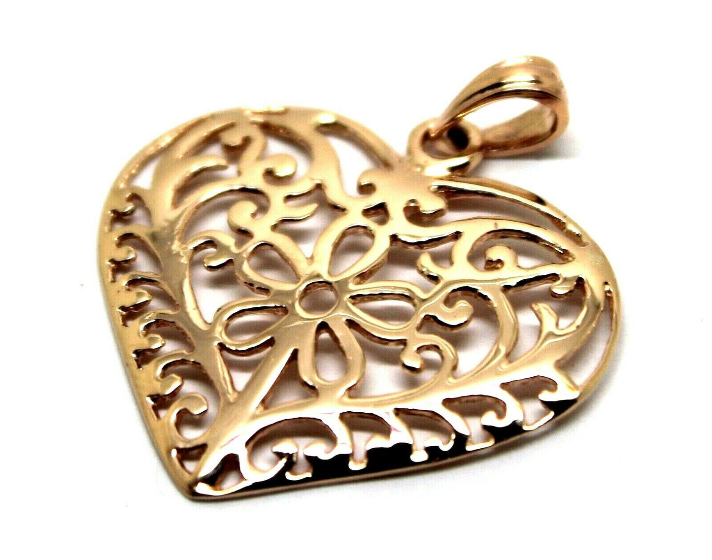 Kaedesigns Genuine 9ct 9k 375 Large Yellow, Rose or White Gold Filigree Flower Heart Pendant