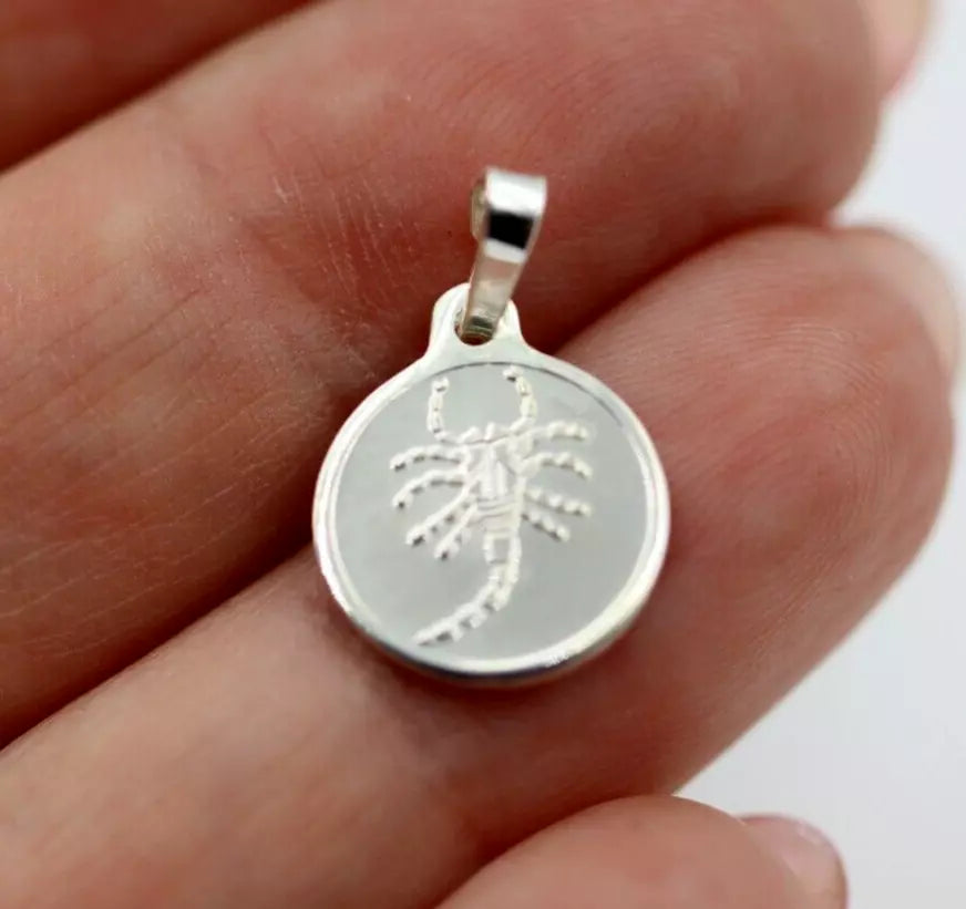 Genuine 12mm Fine Silver 999 Scorpio Round Zodiac Pendant / Charm