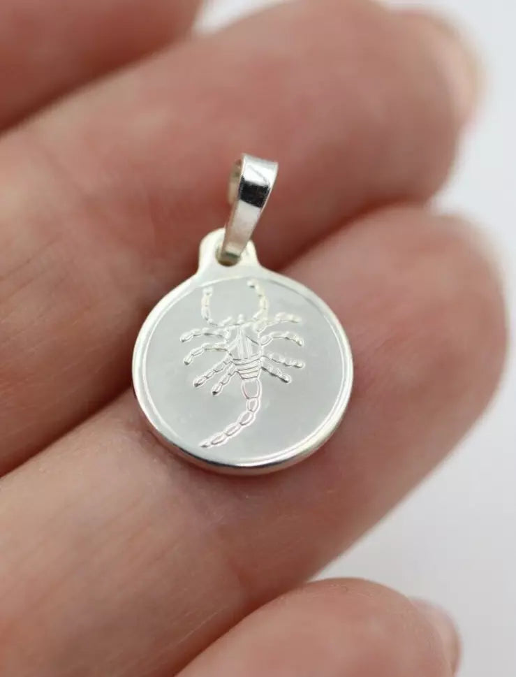 Genuine 12mm Fine Silver 999 Scorpio Round Zodiac Pendant / Charm