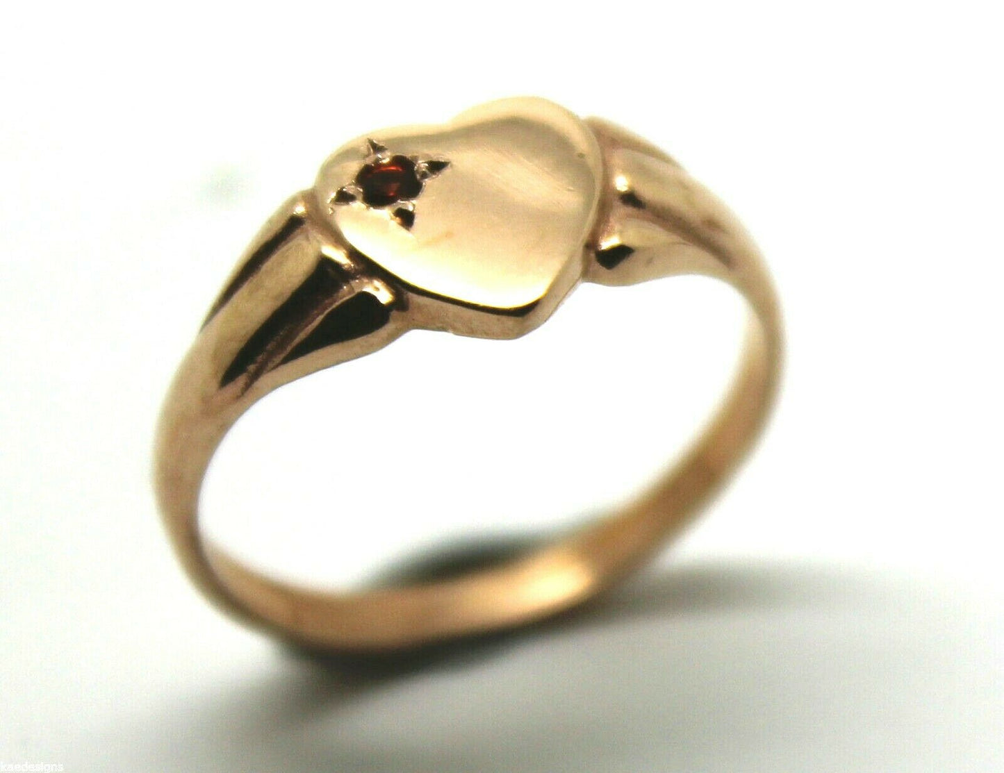 Size O, 9ct 9k Yellow, Rose or White Gold Heart Garnet Birthstone January Signet Ring