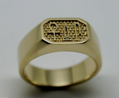 Size Q 9ct Yellow, Rose or White Gold Ring Egyptian Hieroglyphic symbols - Success, Happiness & Health