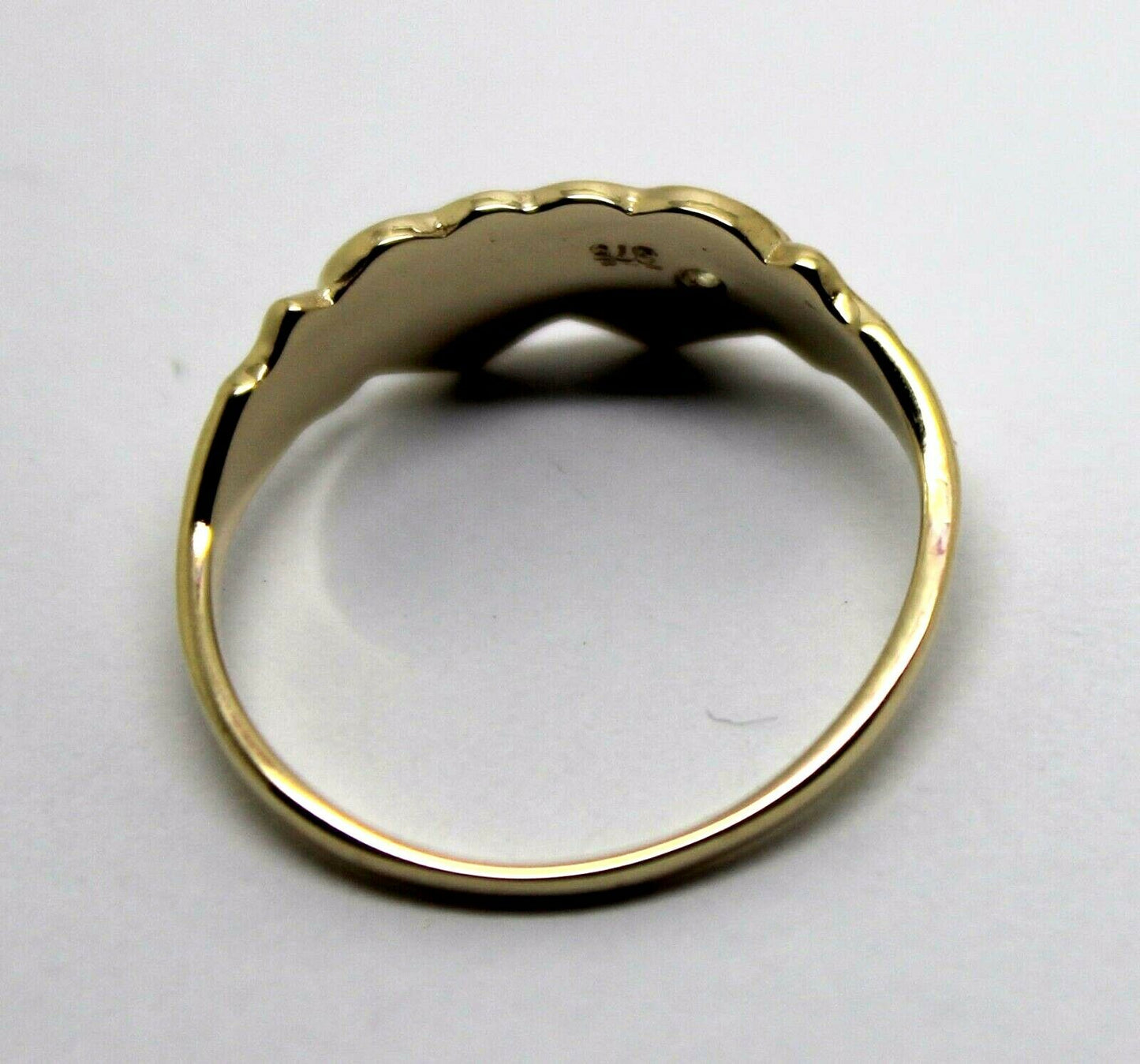 Genuine 9ct 9k 375 Yellow, Rose or White Gold Double Heart Blue Topaz Signet Ring (November Birthstone)