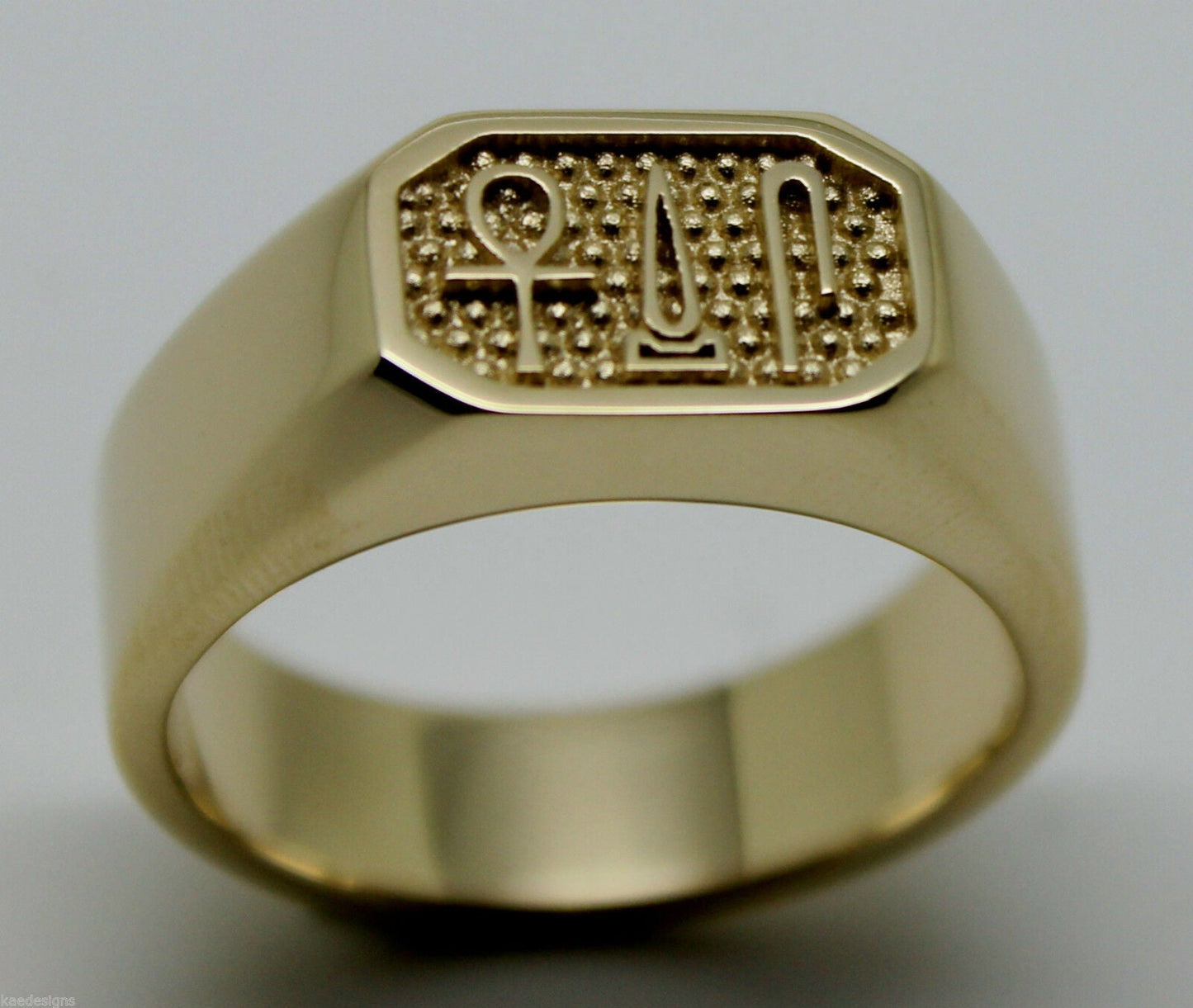 Size Q 9ct Yellow, Rose or White Gold Ring Egyptian Hieroglyphic symbols - Success, Happiness & Health