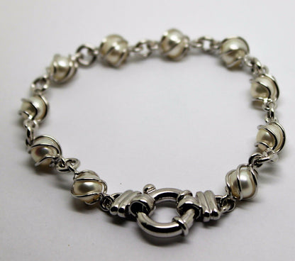 Kaedesigns 22cm long New Sterling Silver Bolt Ring Freshwater White Pearl Bracelet