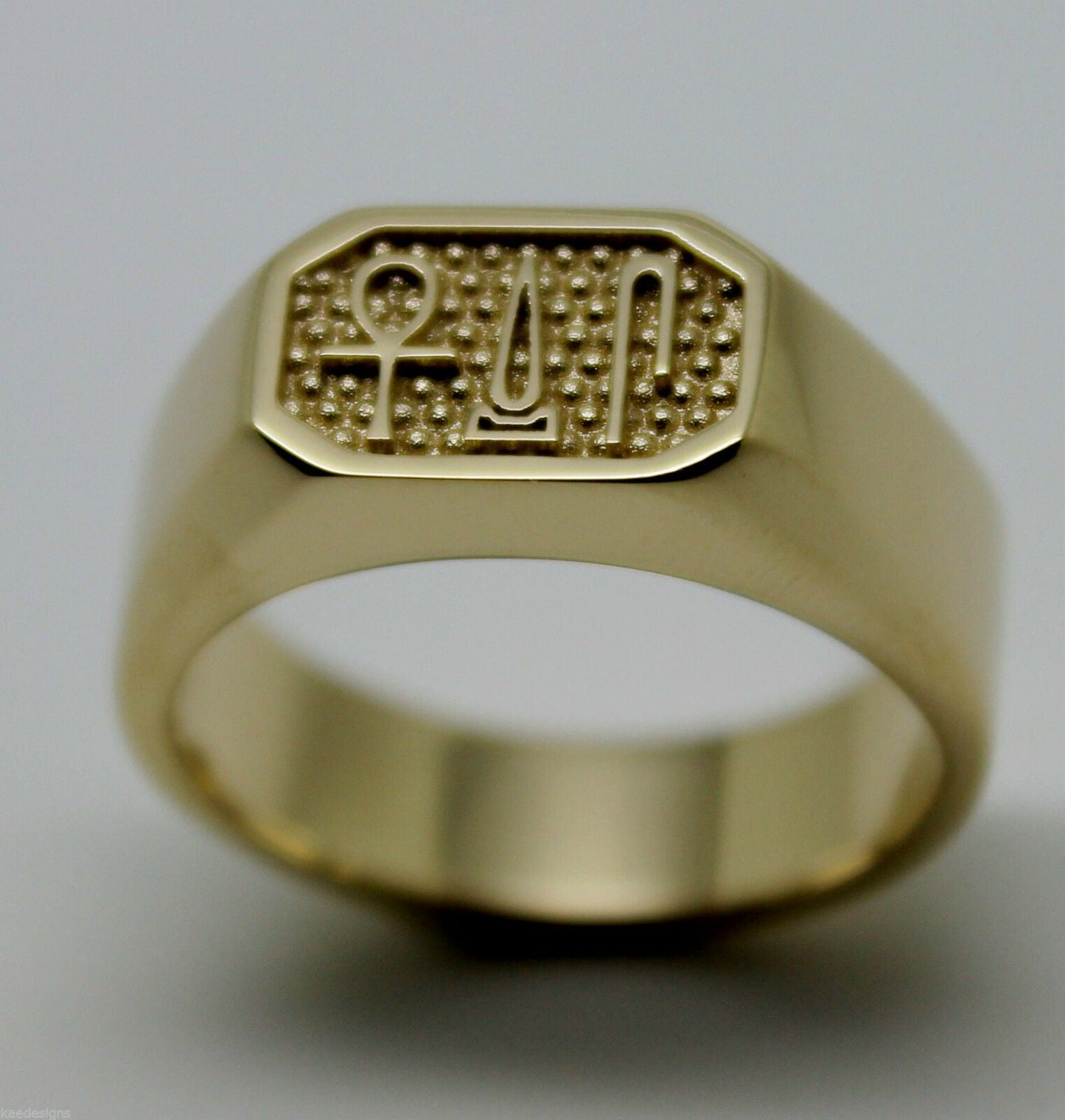 Size S 9ct Yellow, Rose or White Gold Ring Egyptian Hieroglyphic symbols - Success, Happiness & Health