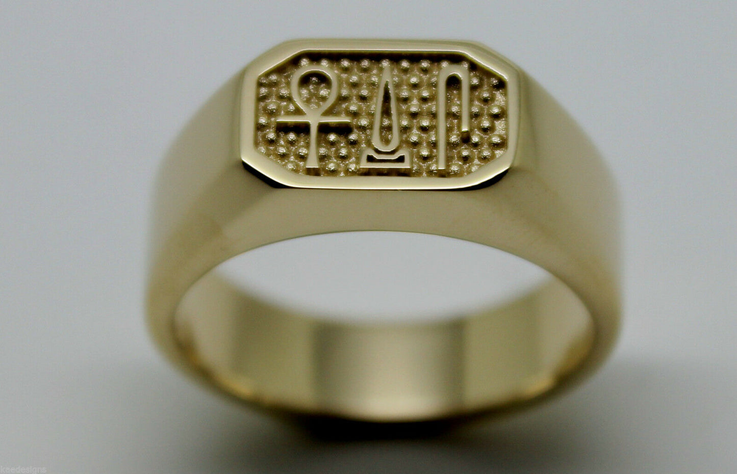 Size Q 9ct Yellow, Rose or White Gold Ring Egyptian Hieroglyphic symbols - Success, Happiness & Health