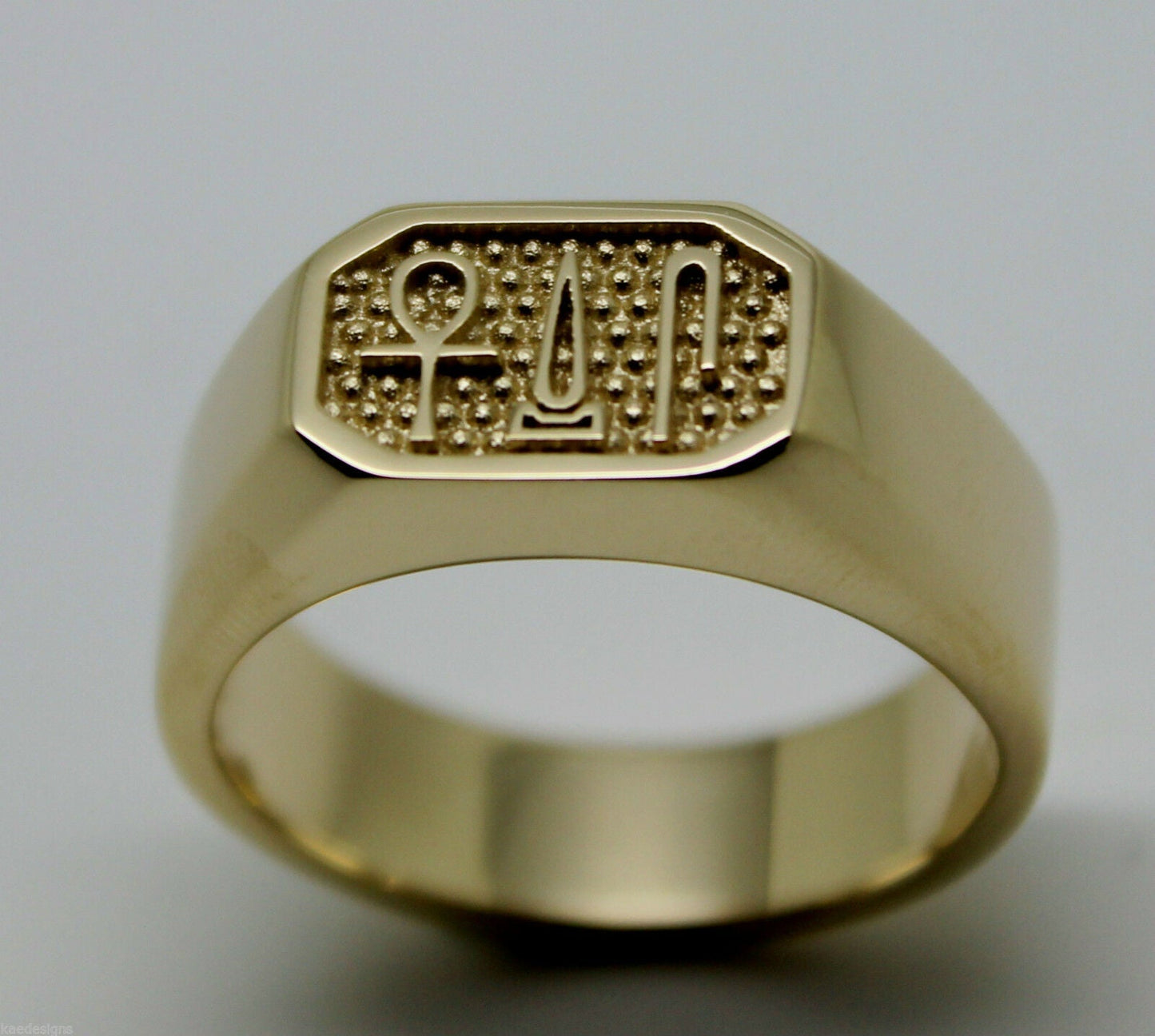 Size Q 9ct Yellow, Rose or White Gold Ring Egyptian Hieroglyphic symbols - Success, Happiness & Health