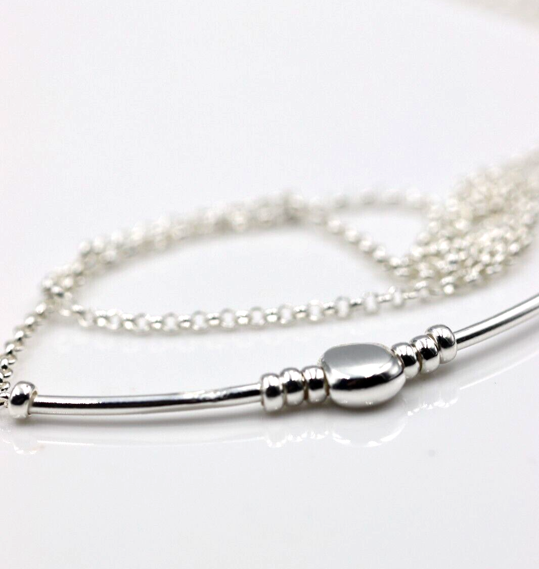 Sterling Silver Fancy Bar Necklet Chain Necklace Pendant 45cm Long