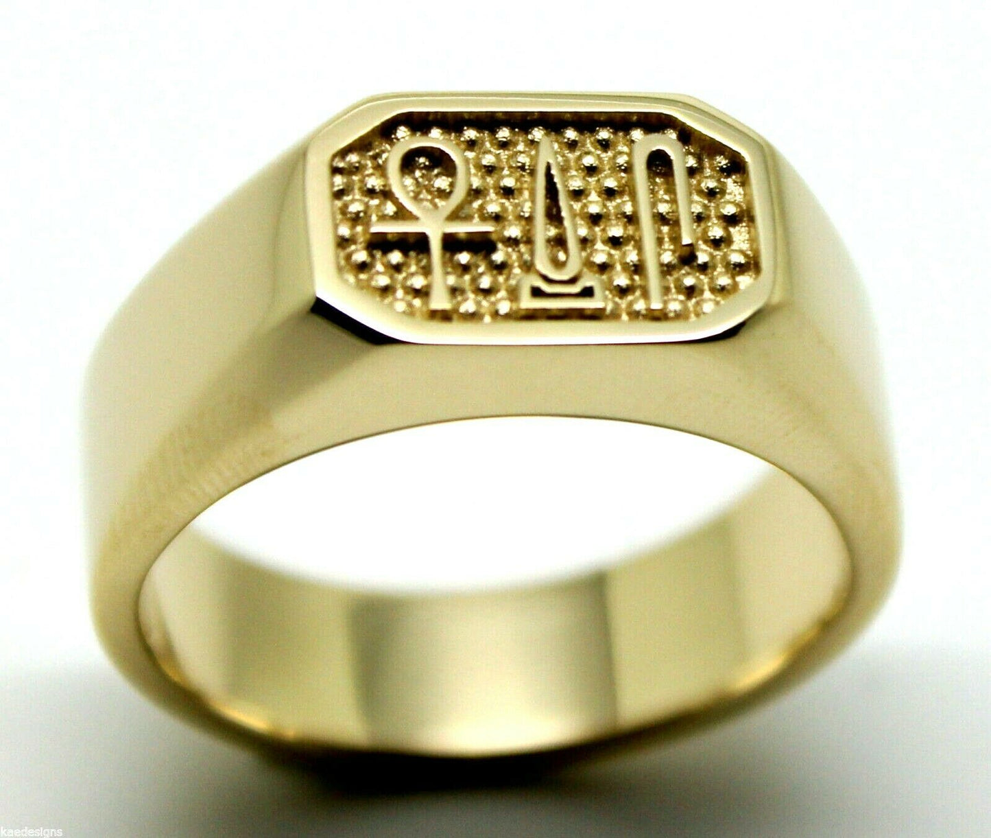 Size Q 9ct Yellow, Rose or White Gold Ring Egyptian Hieroglyphic symbols - Success, Happiness & Health