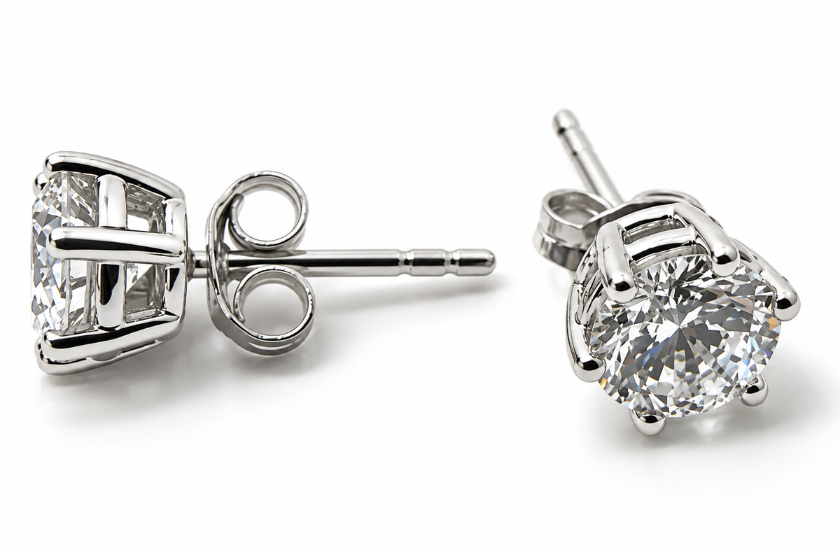 Genuine 9ct 9K 375 White Gold Cubic Zirconia Claw 5mm Stud Earrings