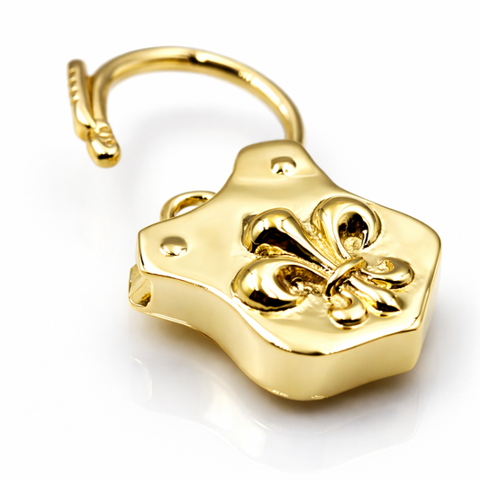 Genuine 9ct 9k Yellow Gold Shield Double Sided Heart Pendant Padlock