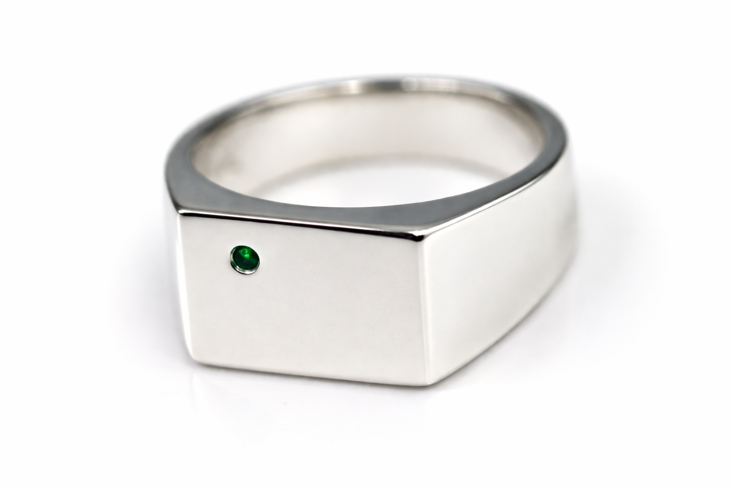 Genuine Emerald Set Sterling Silver 925 Rectangle Signet Ring