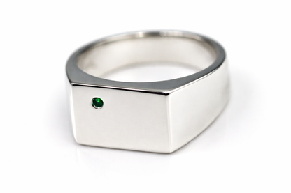 Genuine Emerald Set Sterling Silver 925 Rectangle Signet Ring