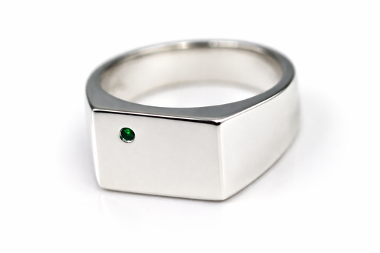 Genuine Emerald Set Sterling Silver 925 Rectangle Signet Ring