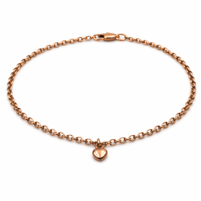 Genuine 9ct 9K 375 Solid Yellow or Rose Gold 25cm Belcher Anklet + 1 heart charm