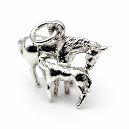 Genuine Sterling Silver 925 3D Horse and Foal Pendant / Charm