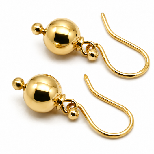 Genuine 9ct 9kt 375 Yellow, Rose or White Gold 8mm Euro Ball Drop Earrings