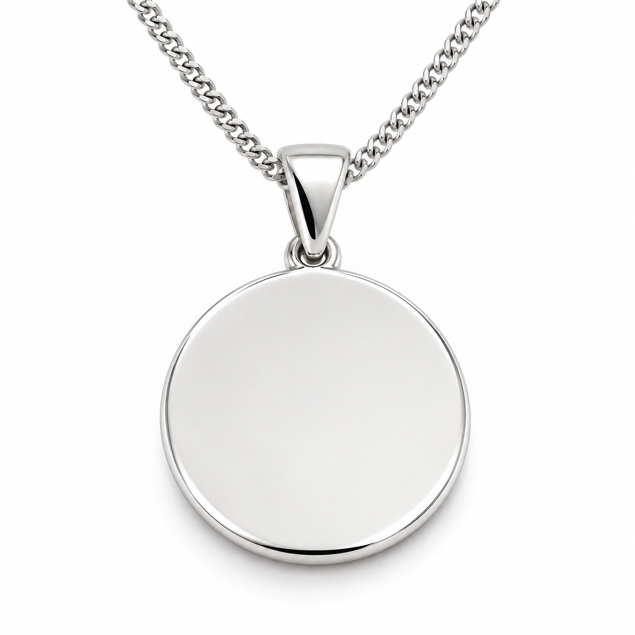 Sterling Silver 925 20mm Disc Pendant or Charm Engraving Available  + 50cm Kerb Chain