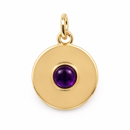 Genuine 9ct  9K 375 Yellow, Rose or White Gold 12mm Cabochon Purple Amethyst Disc round circle pendant