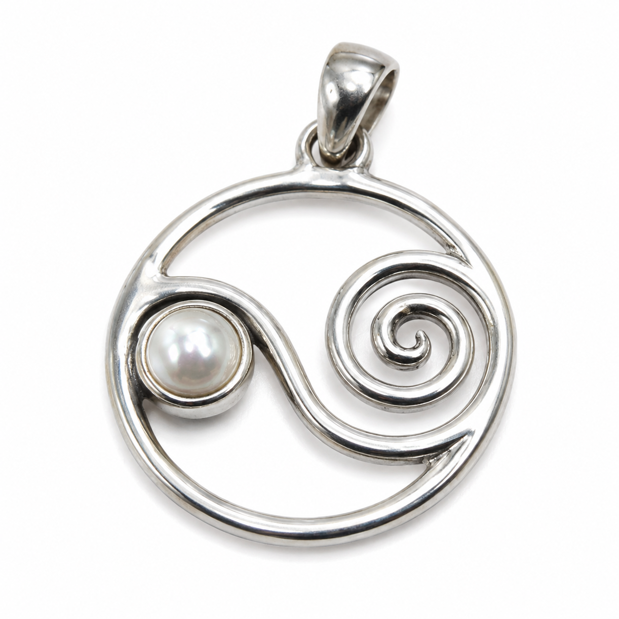 Genuine Sterling Silver 925 Freshwater Pearl Swirl Pendant