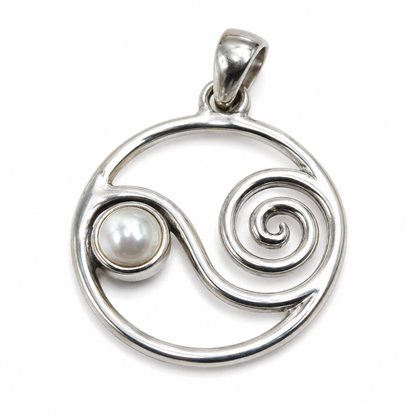 Genuine Sterling Silver 925 Freshwater Pearl Swirl Pendant