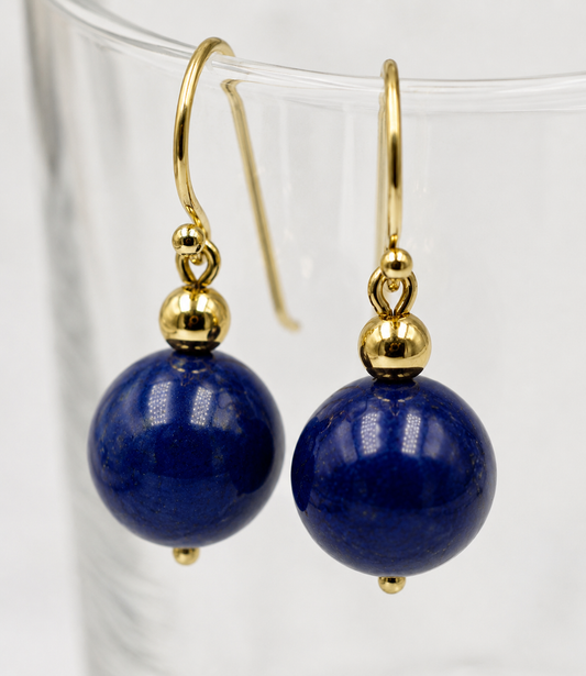 Genuine 9ct 9k 375 Yellow Gold Blue Quartz Drop Ball Earrings