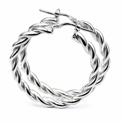 Genuine Large Sterling Silver 925 38mm Round Twist Twisted  Hoop Earrings