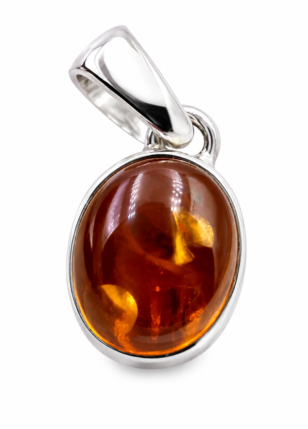 Sterling Silver 925 Oval Amber Pendant Charm