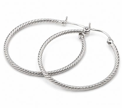 Genuine Sterling Silver 925 Large 40mm Twist Twisted Hoop Earrings