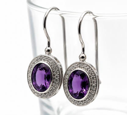 Genuine Sterling Silver 925 8mm x 6mm Oval Amethyst CZ Earrings