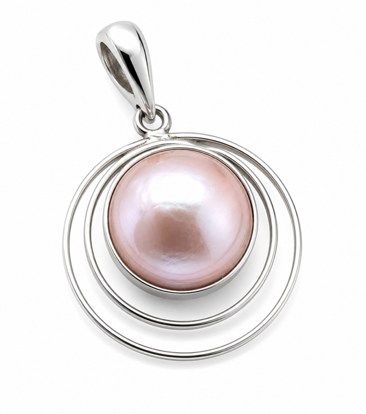 Sterling Silver 925 15mm Pink Half Mabe Pearl Ball Button Pendant