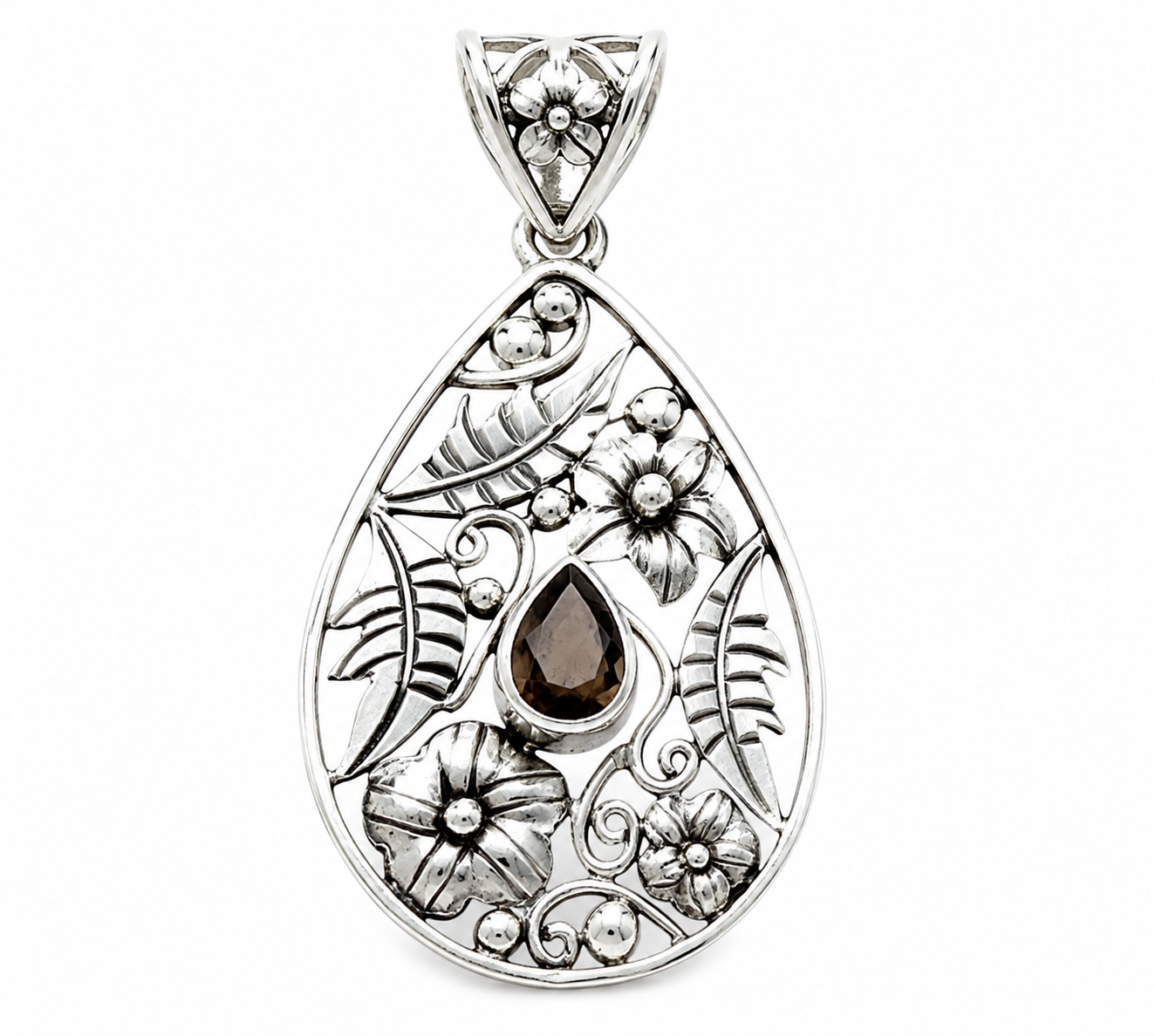 Sterling Silver 925 Smoky Quartz Teardrop Pendant