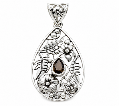 Sterling Silver 925 Smoky Quartz Teardrop Pendant